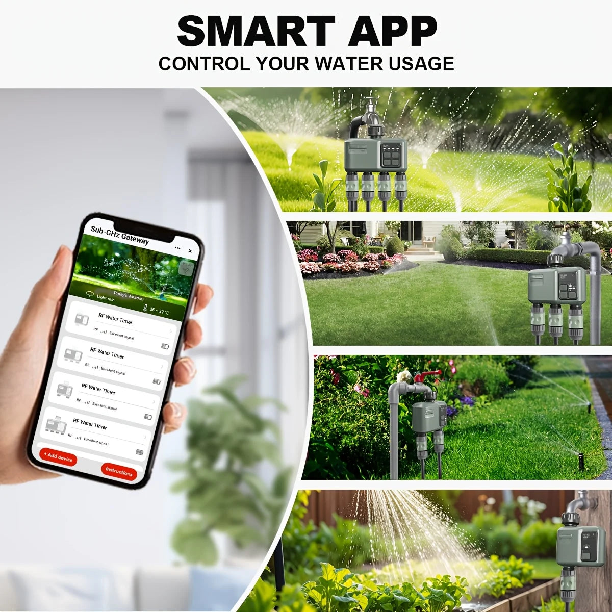 Johgee app-controlled multi-zone garden watering